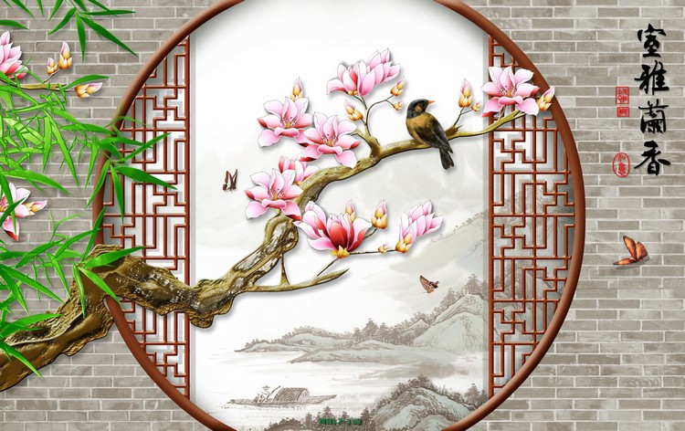 Hoa ngọc lan -khung cửa sổ 3D MHL2-161